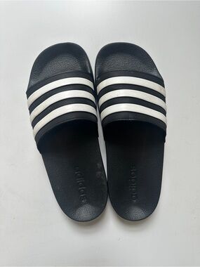 Boys adidas Black and White Three-Stripe Slide Sandals